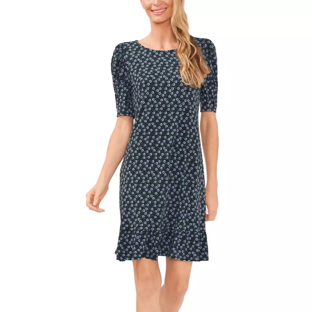CeCe Floral Ruffle Hem Knit Minidress
